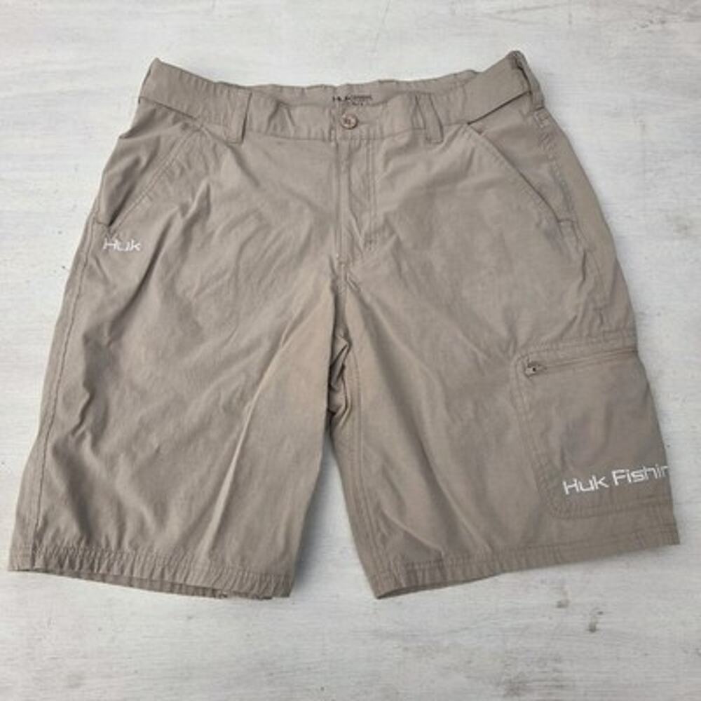 Huk Fishing Performance Cargo Shorts Mens Large Khaki Outdoor Hiking Pockets 11"